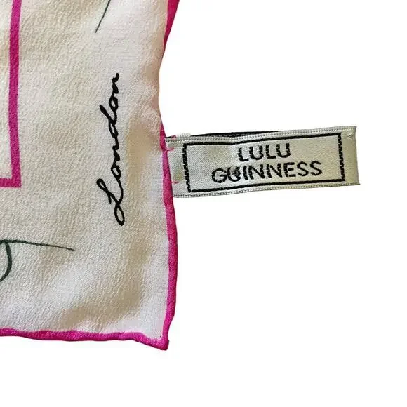 Lulu Guinness "We Suffer to Be Beautiful" Pink White Silk Square Scarf - Picture 4 of 9